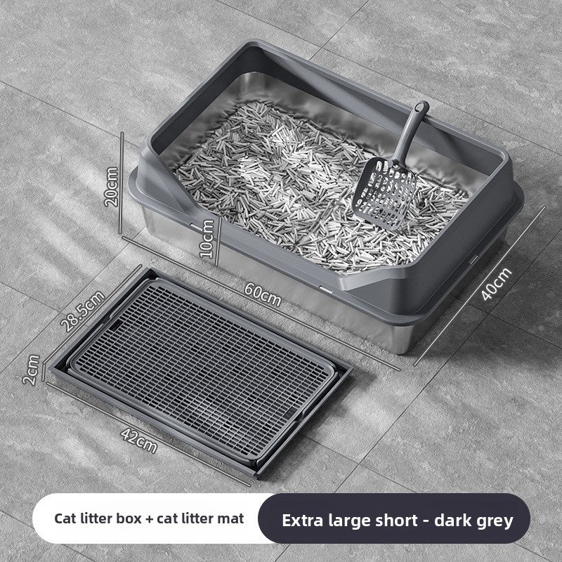 Extra Large Stainless Steel Cat Litter Box with Anti-Splash Cover