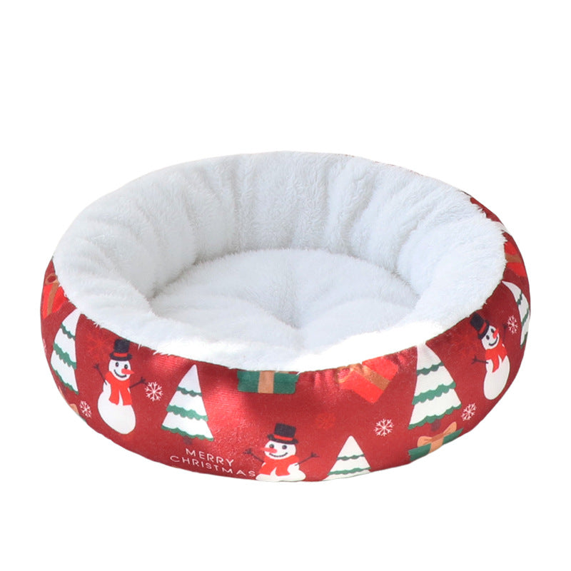 Christmas round pet bed for cats and small dogs, detail photo 5