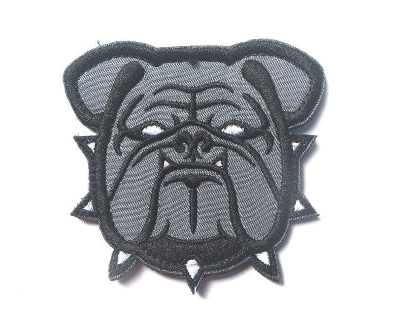 Reflective hooded dog raincoat in silver fabric in Silver with Bulldog Patch, top view