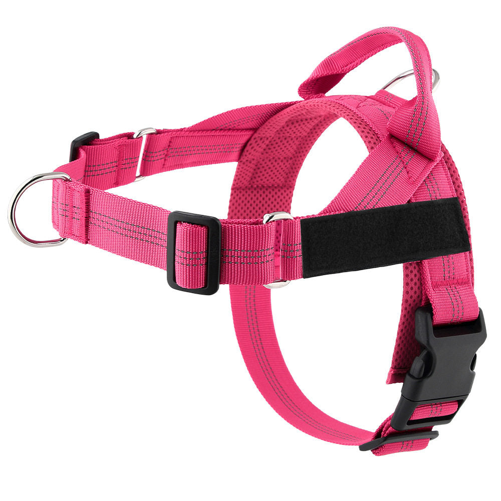 Wide chest nylon dog harness with front buckle and metal hardware, product image 27
