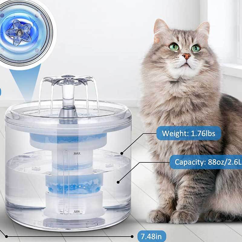 2.6L Transparent Flowing Water Pet Fountain with Smart Sensor and Circulating Filter