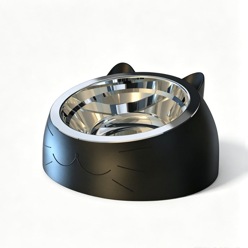 Stainless Steel Pet Food Bowl with Slanted Opening and Non-Slip Silicone Base, 100ml