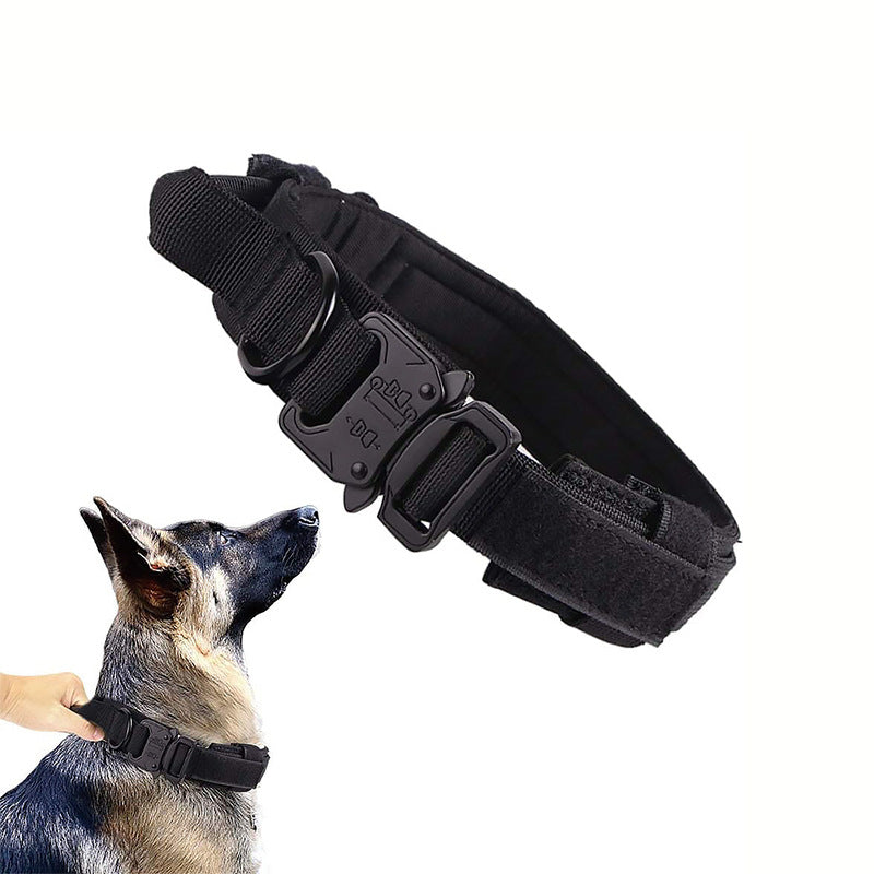 Tactical nylon dog collar and lead in olive and black, view 2