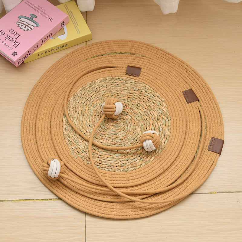Round woven cattail grass cat scratch mat, detail photo 4