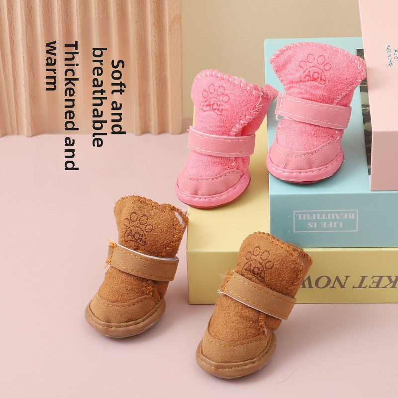 Warm cotton dog shoes with elastic cuffs for small dogs in Pink, front view