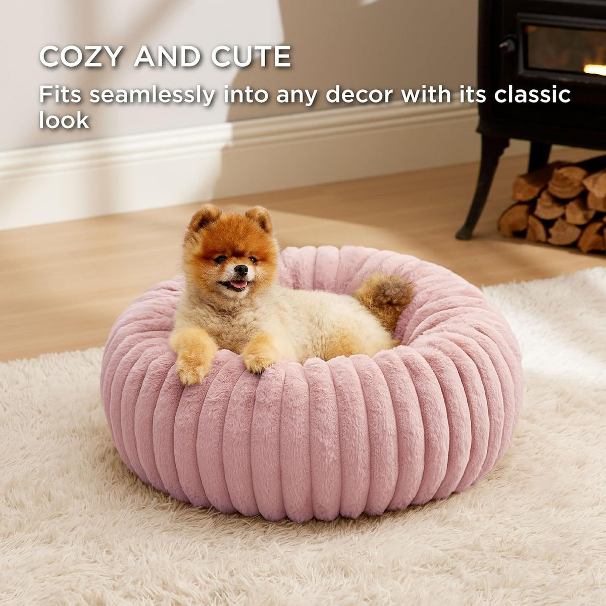 Calming Round Plush Pet Bed, Fluffy Donut Nest for Dogs and Cats