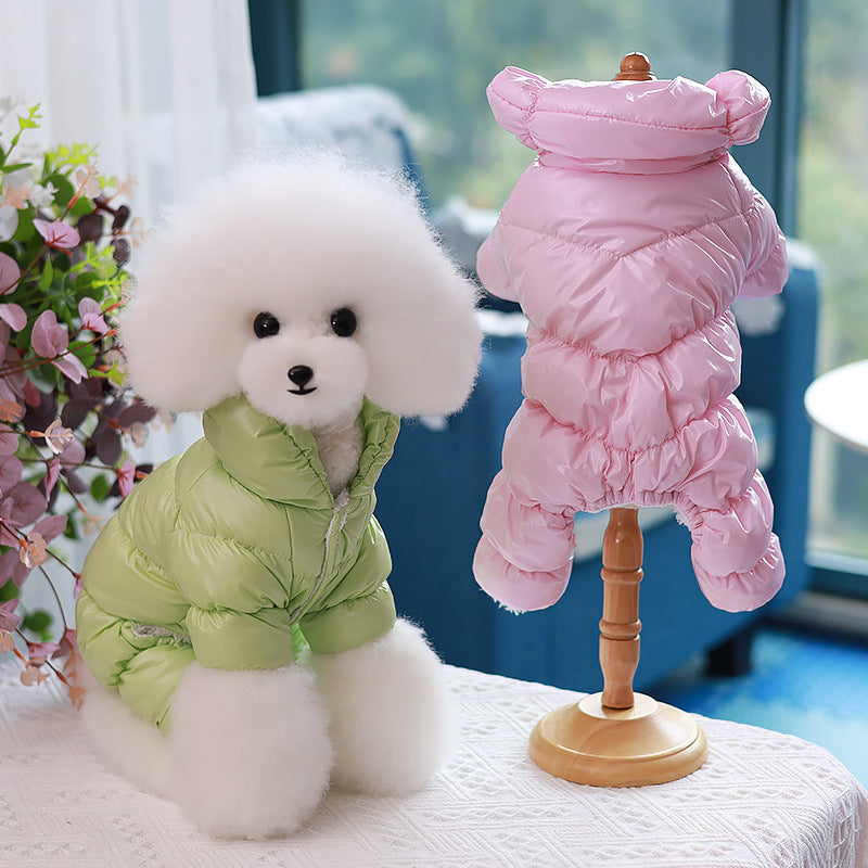 Thick fleece four-leg dog onesie in Sapphire, close-up detail