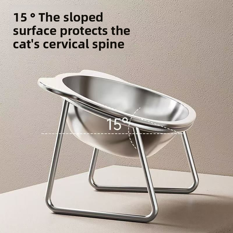 Raised Slanted Stainless Steel Cat Bowl with Anti-Tip Stand for Food and Water