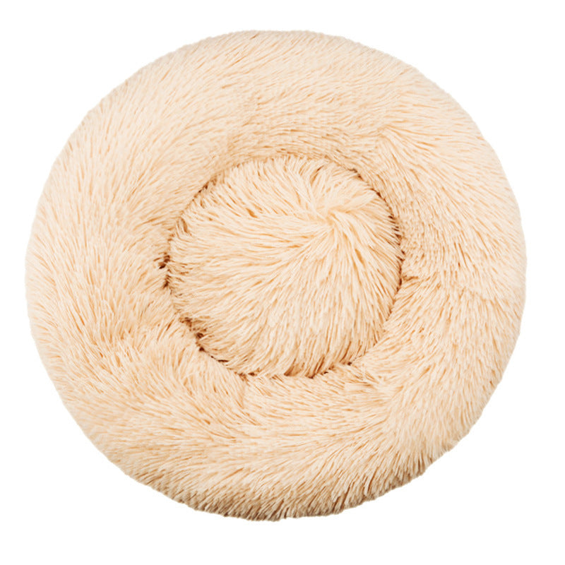 Round long plush donut pet bed for cats, photo 37 of 80