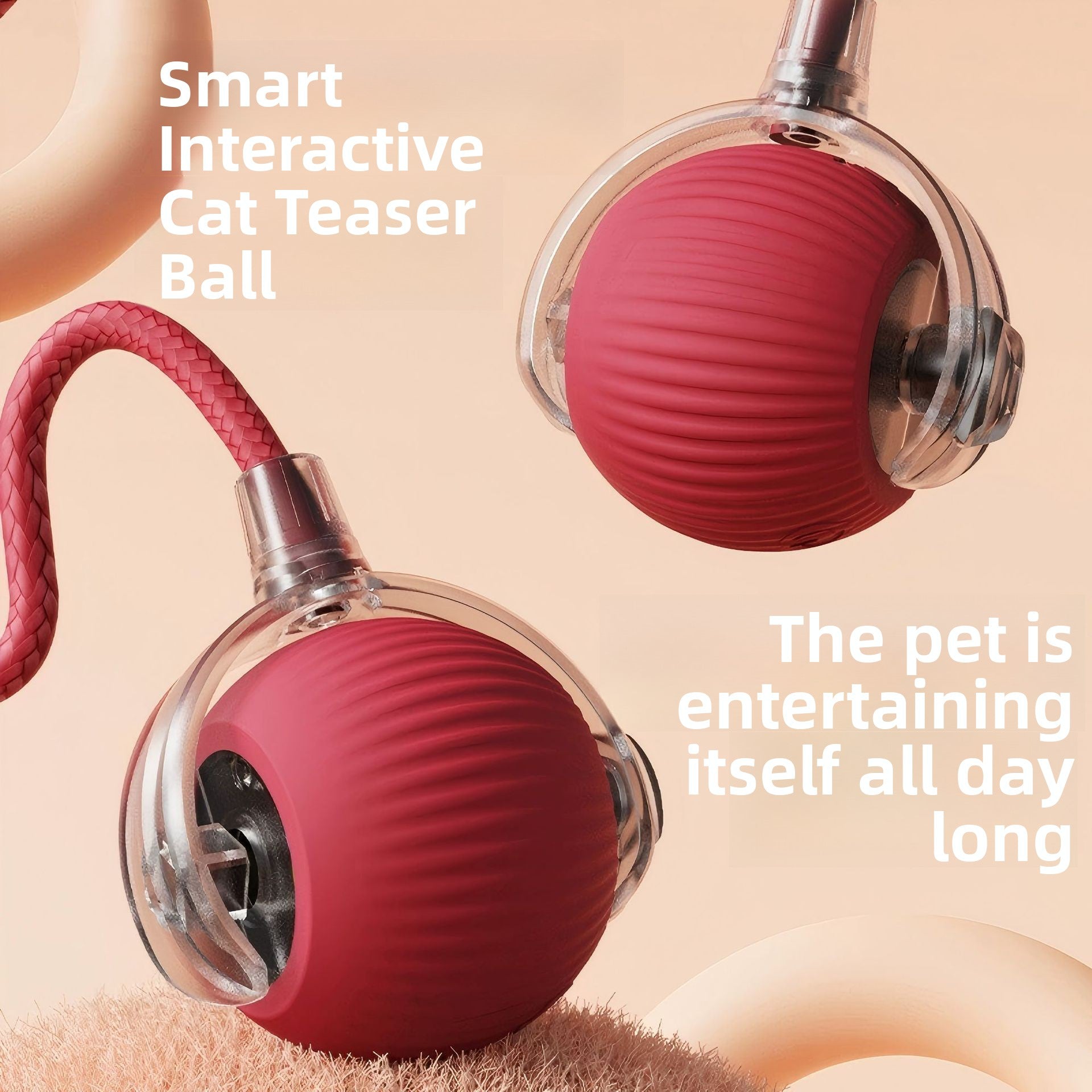 Self play cat toy ball with rope for indoor cats, view 1