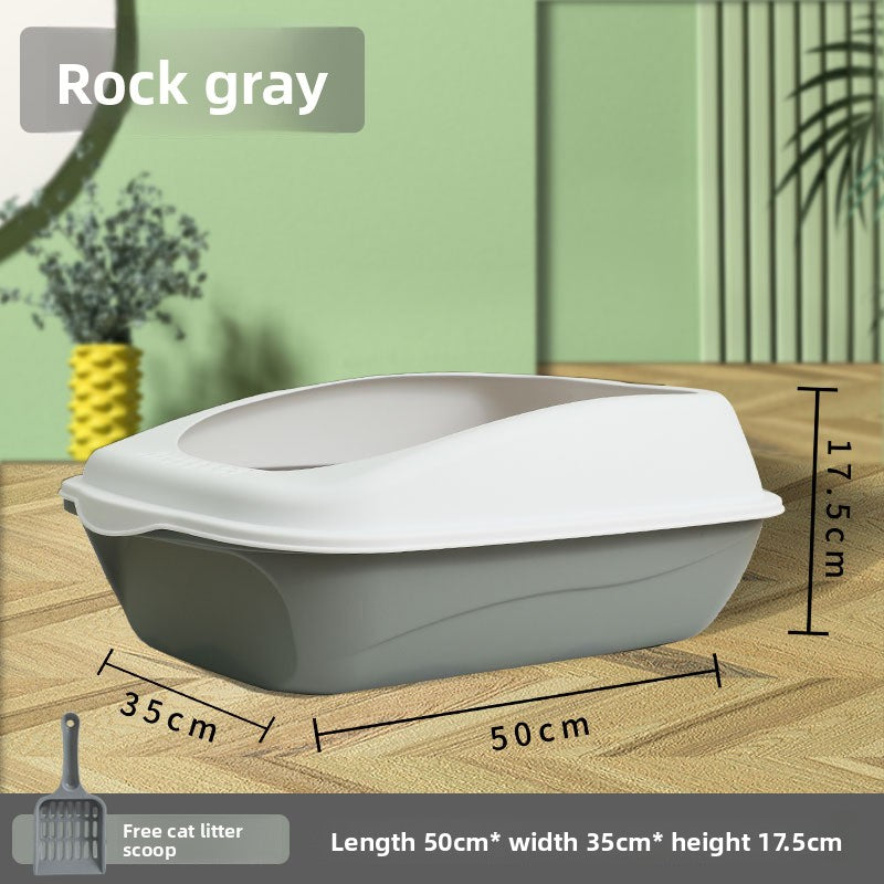 Large Semi-Enclosed Cat Litter Box with Scoop and High Splash Guard
