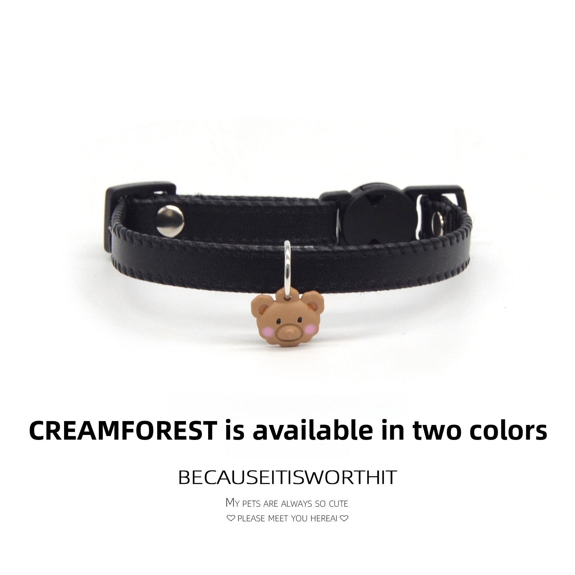Soft leather cat collar with bear charm and buckle, product image 21
