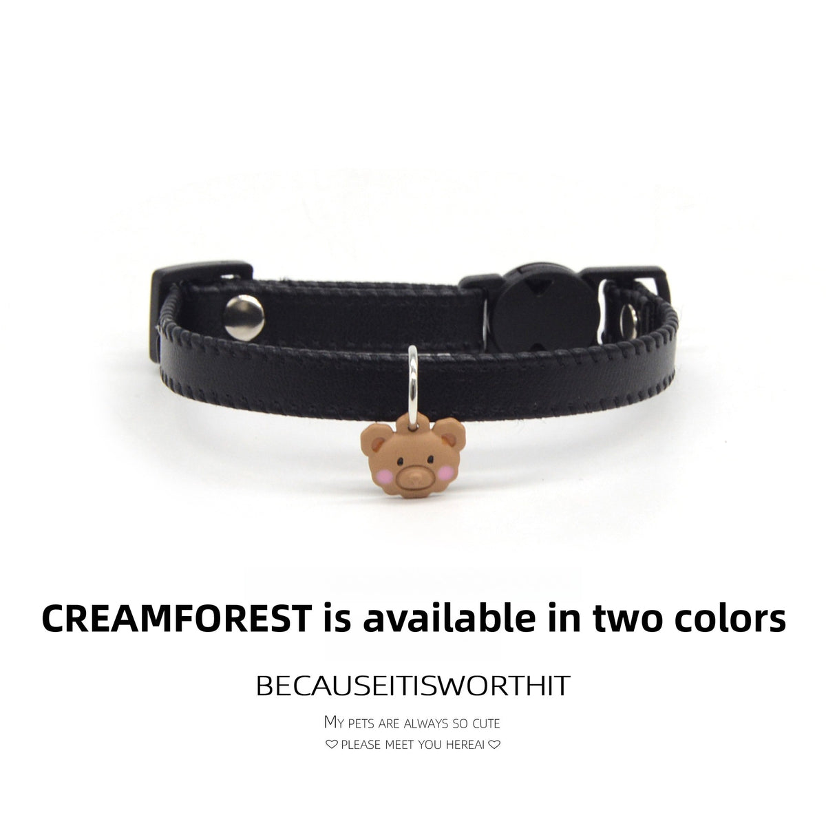 Soft leather cat collar with bear charm and buckle, product image 21