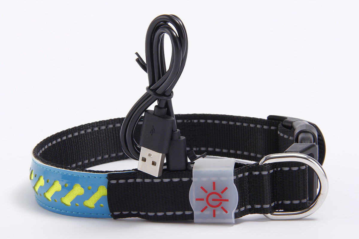 Striped light up collars for dogs and cats in blue and green