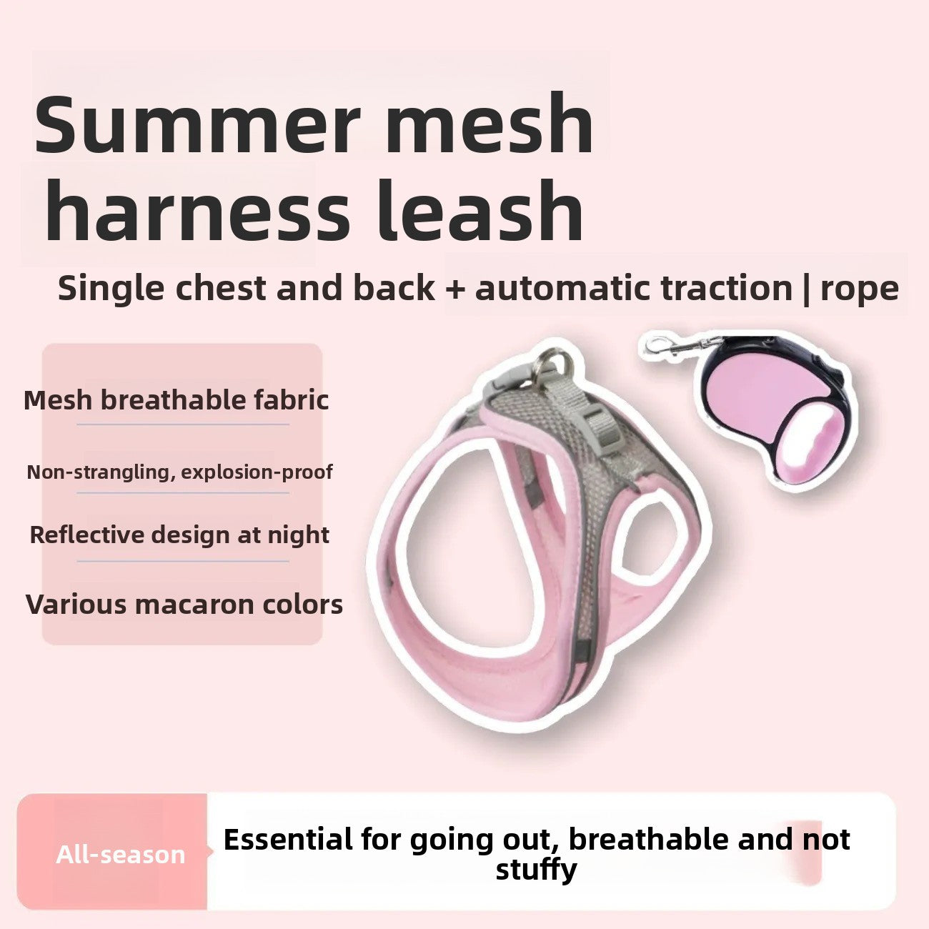 Reflective mesh cat harness with lead in green and grey, product image 70