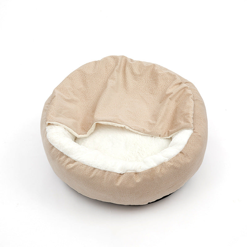 Shell shaped plush cat bed with soft washable cover, view 7 of 15