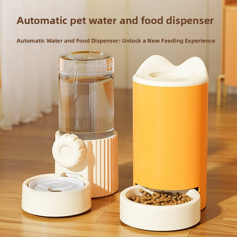 Automatic Gravity Pet Food Feeder and Water Dispenser in Yellow, Blue or Pink with Bell