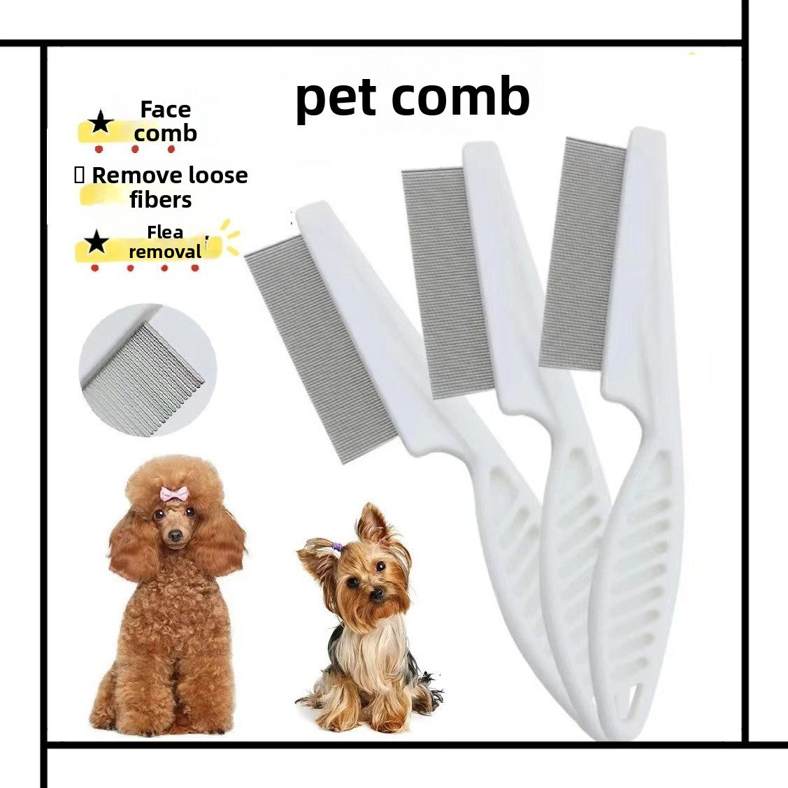 Fine-Tooth Steel Flea Comb with Rounded Pins and Comfort Grip
