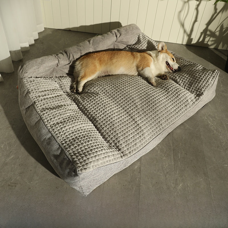 Soft PP cotton dog bed in grey, extra detail view