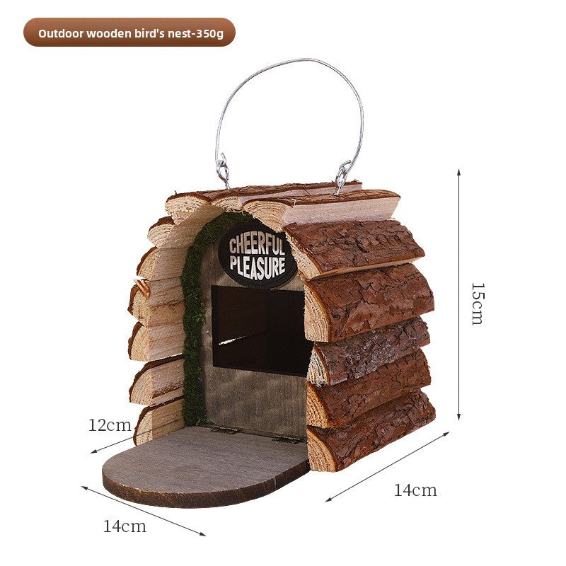 Wooden bird house with natural bark finish for gardens, view 6