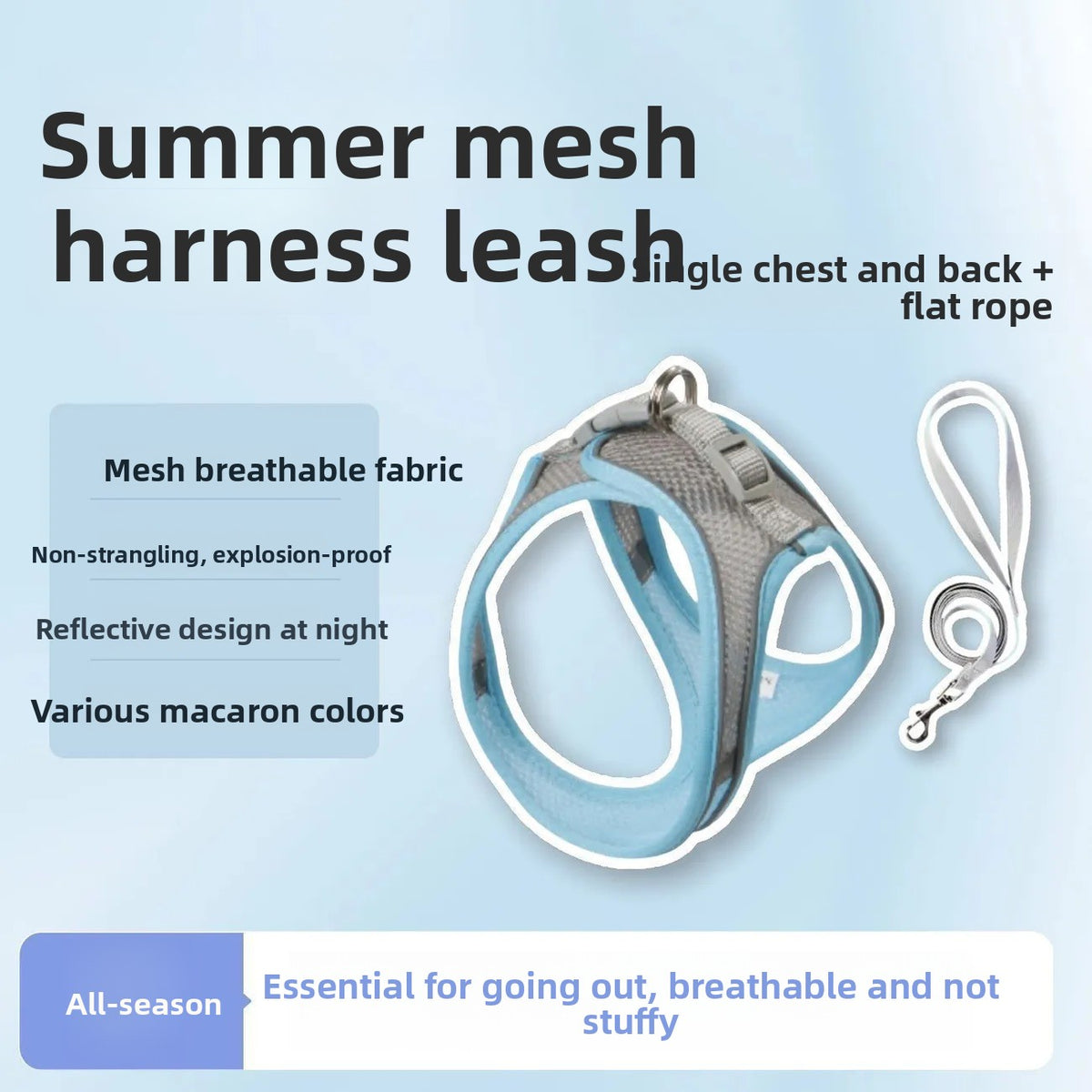 Reflective mesh cat harness with lead in green and grey, product image 22