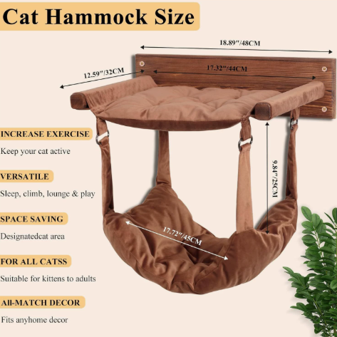 Wooden two-tier cat bed with hanging hammock, product image 4