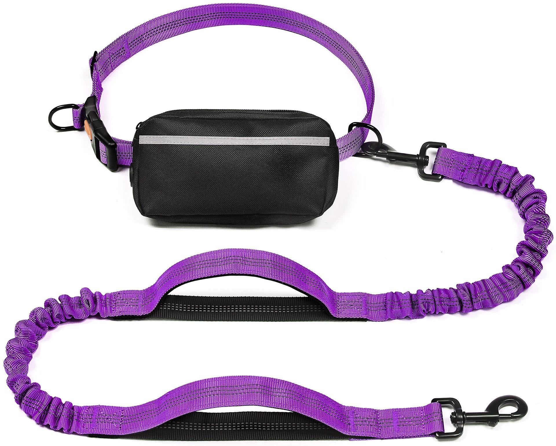 Elastic bungee dog lead clipped to a waist bag for jogging