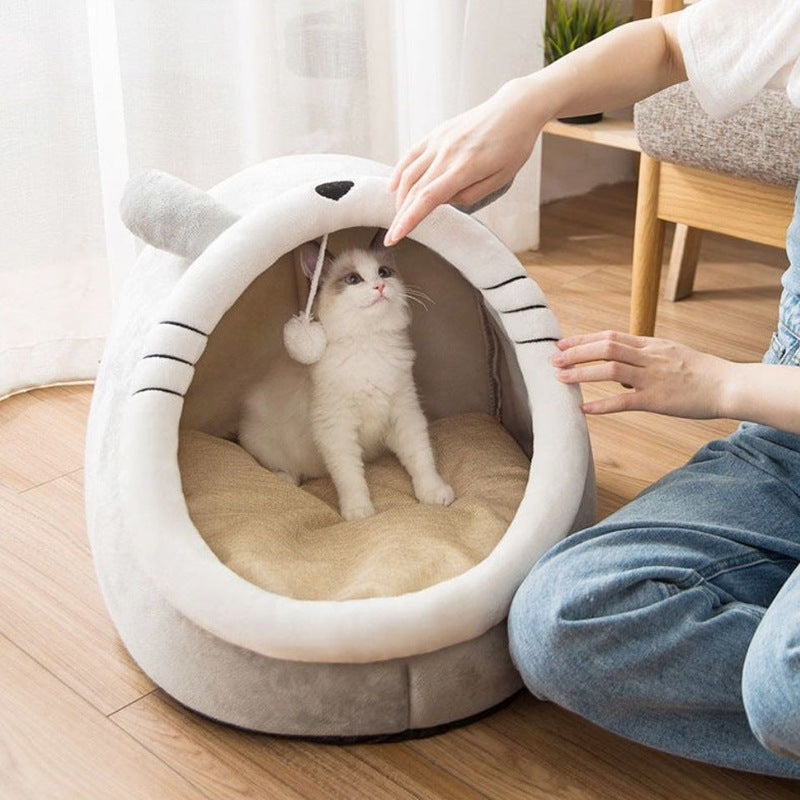 Removable washable grey cat house with cat face, detail photo 4
