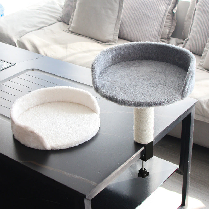 Clip-on desk cat bed and climbing perch, alternative angle view