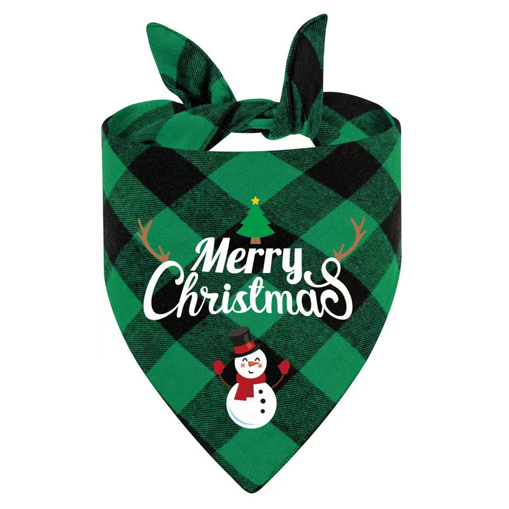 Christmas printed pet bandana for dogs and cats in Green Snowflake Letters, material detail