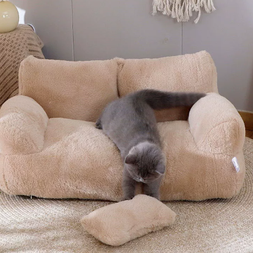 Flannel cat sofa bed in sunset orange with double filling