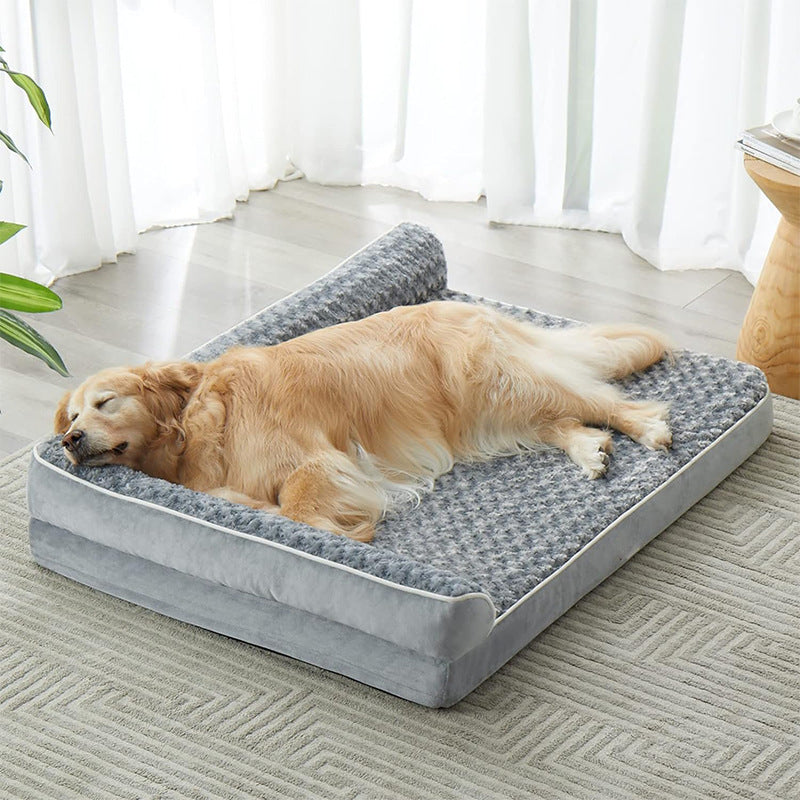 Light grey large dog sofa bed with bolster sides and removable cover, photo 3