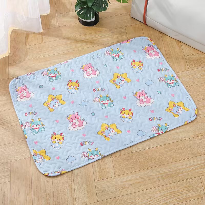 Breathable cotton pet mat with print in Sky Blue Dragon, size 90 x 70cm