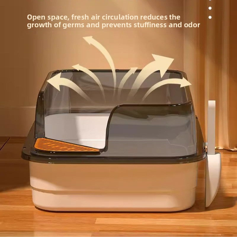 Extra Large 61cm Semi-Closed Cat Litter Box, Anti-Splash
