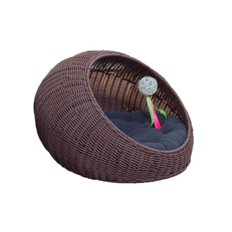 Hand woven rattan cat bed with removable washable cushion, view 4 of 23