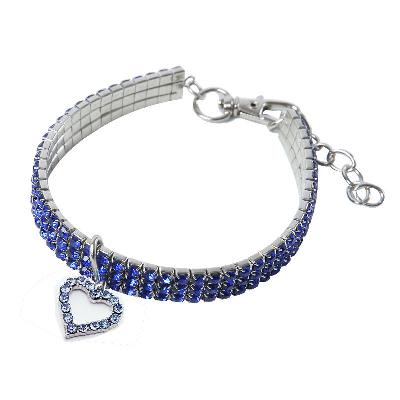 Rhinestone elastic pet collar with charm in Pink Heart, side view