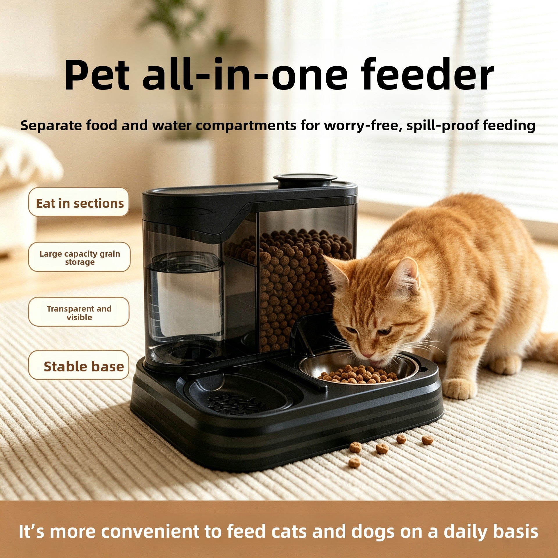 Automatic Pet Feeder and Water Dispenser Combo with Filter System in White or Black