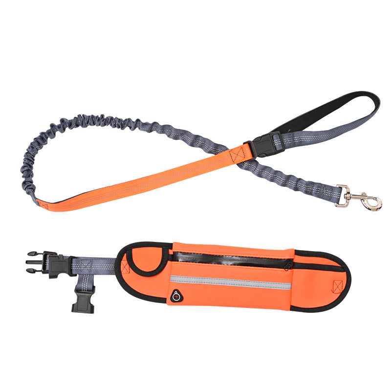 Hands free running dog lead with waist bag and bungee in black
