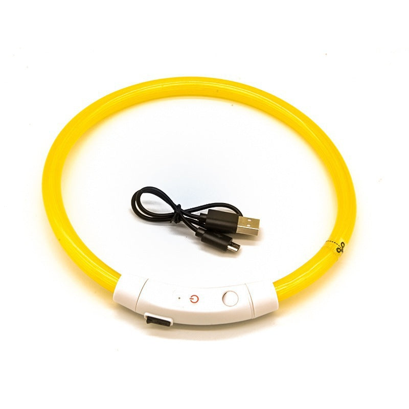 USB rechargeable LED silicone dog collar in Multicolour Bead Light, top view