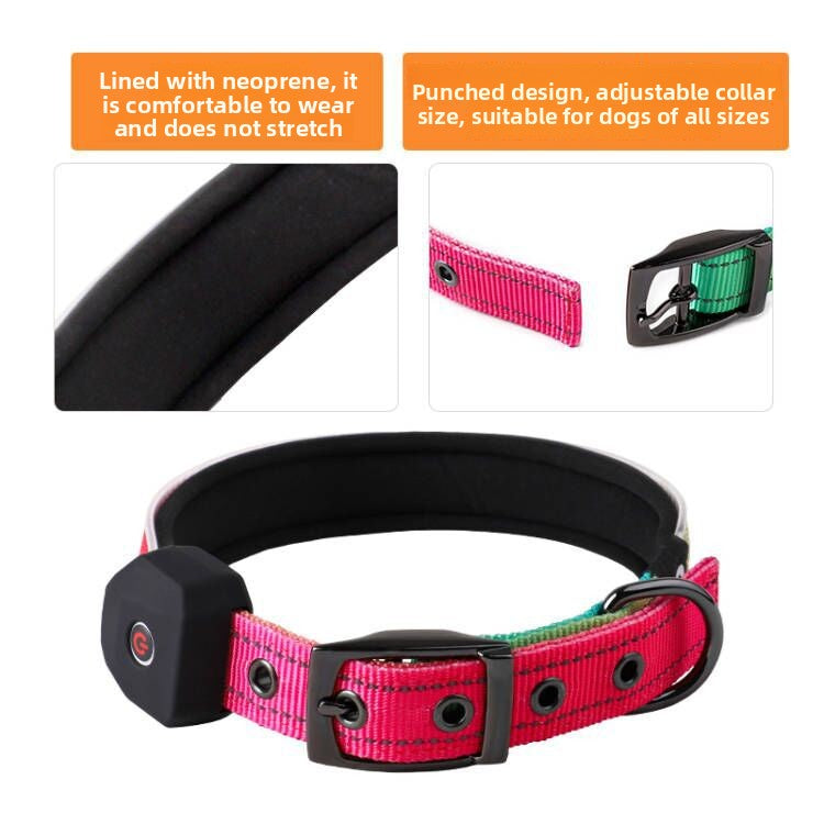 Rechargeable LED dog collar with reflective strip glowing, product image 4