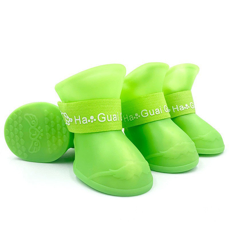 Waterproof silicone dog rain boots with non-slip soles in Blue, material detail