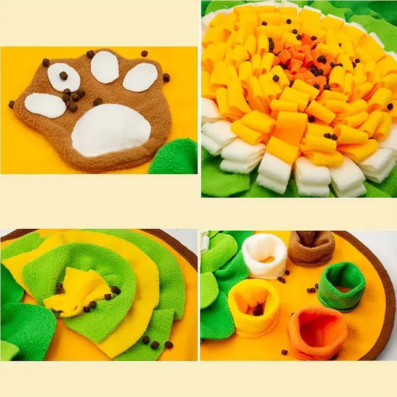 Fleece bone shaped snuffle mat for dogs, shown in 2 colours and styles