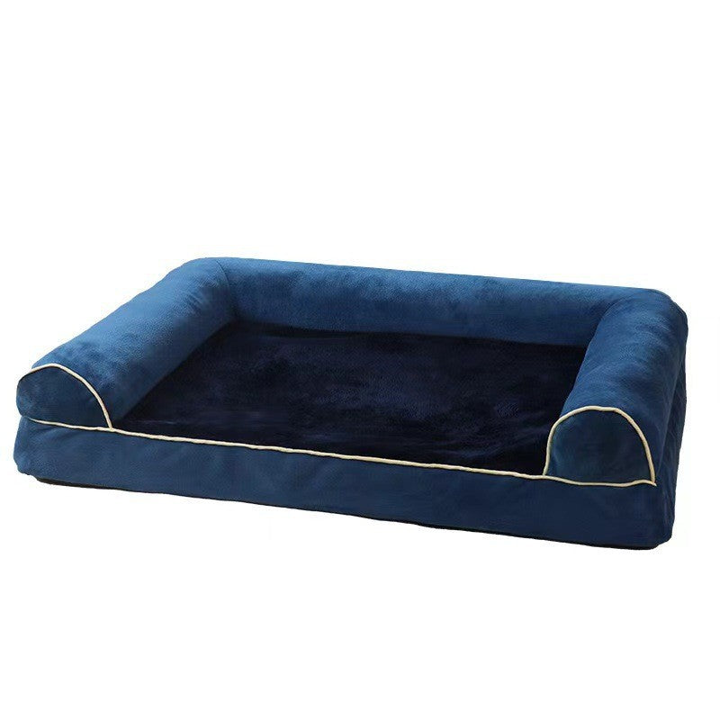 Cat lying on a light grey square sponge pet bed