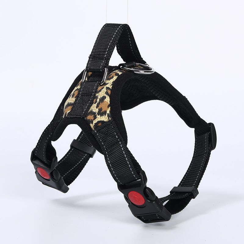 Breathable adjustable dog harness with reflective lead in Camouflage, side view