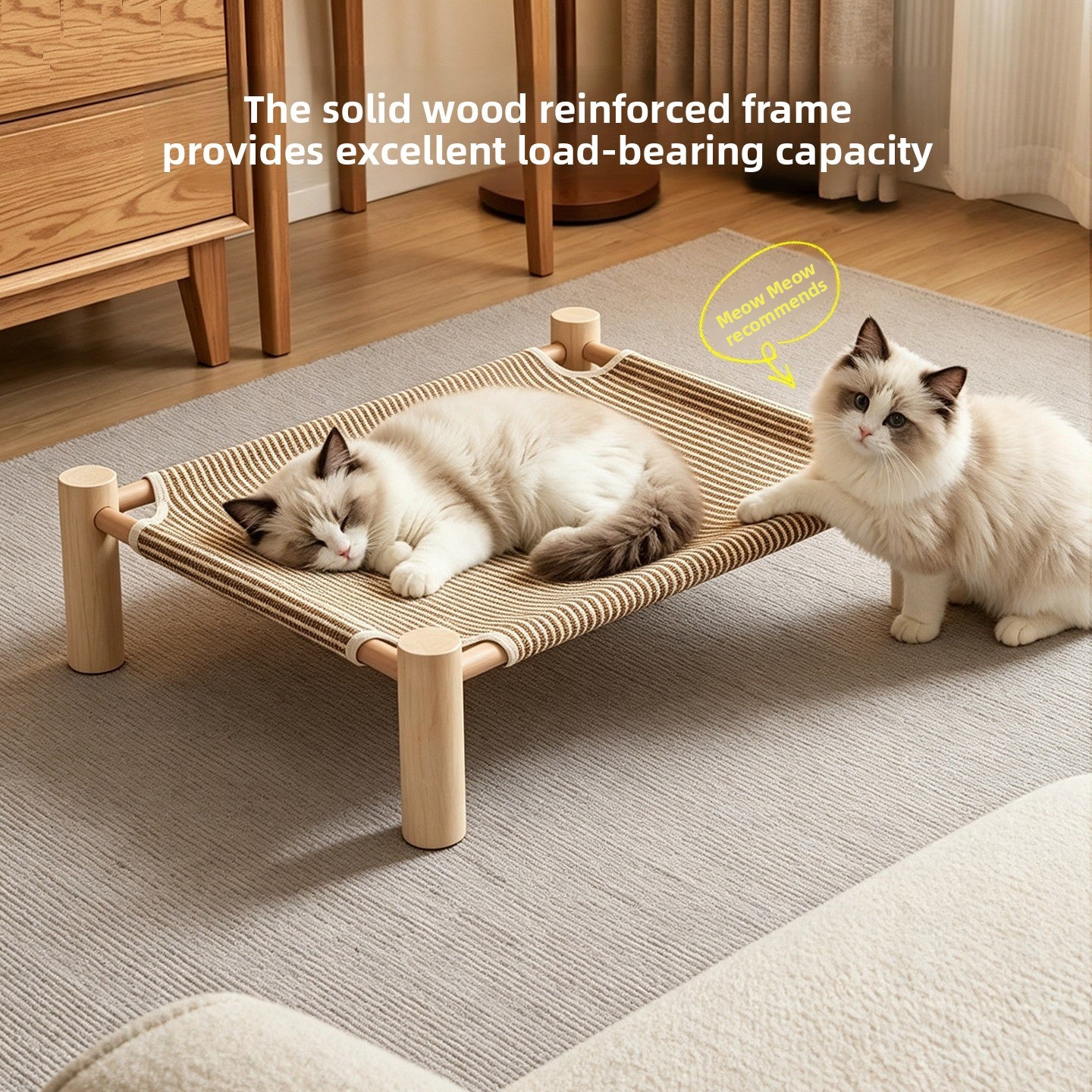 Solid Wood Elevated Pet Bed with Washable Pad, Raised Platform