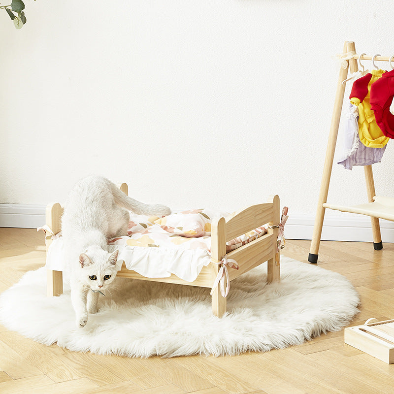 Solid wood pet bed for cats and small dogs, alternative angle view
