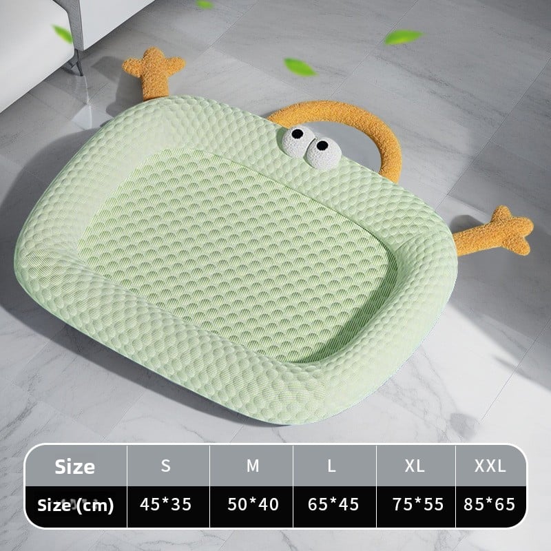 Grey gel cooling mat used in a dog kennel