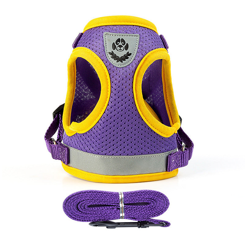 Breathable mesh harness and lead set for cats and small dogs in purple, view 1