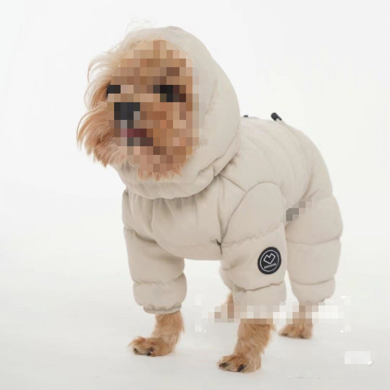 Four-leg padded winter jacket for small dogs in Off-white, side view