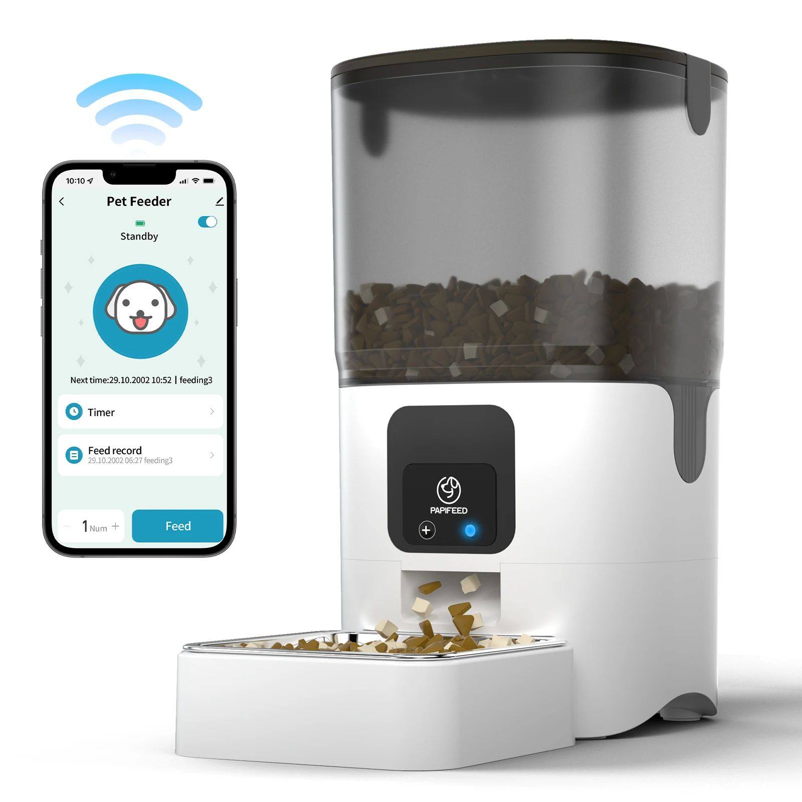 6L WiFi Smart Automatic Cat Feeder with App Control and Stainless Steel Bowl
